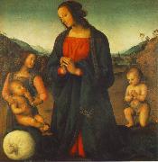 PERUGINO, Pietro Madonna, an Angel and Little St John Adoring the Child (Madonna del sacco) R China oil painting reproduction